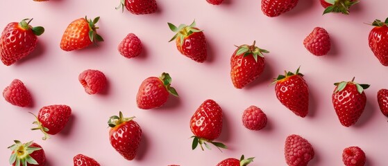 Sticker - Scattered ripe strawberries on a bright wet surface, showcasing freshness and vibrant colour.