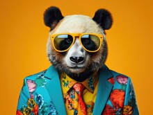 A Superstar Panda Wearing Suit And Sunglasses, Vibrant Colors