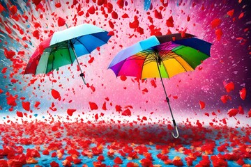 Aufkleber - Colorful umbralla in rain Generated AI