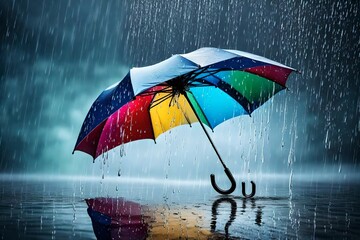 Aufkleber - Colorful umbralla in rain Generated AI