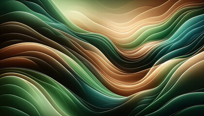 Poster - abstract background liquid wave green and brown