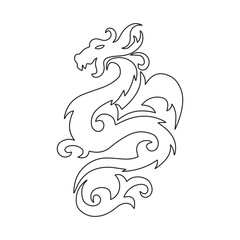 Wall Mural - Black silhouette of a Chinese dragon on a white background. Dragon with ornament. Logo, sketch, tattoo. Vector