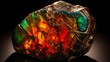 An Ammolite fossil showcasing its vibrant, natural colors and rich textures in full ultra HD. High resolution 8K image capturing every nuance