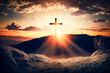 calvary sunset background for Good Friday  He is risen. Generative AI