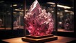 An incredibly detailed 4K image of a Poudretteite specimen in a museum display, showcasing its historical significance and its place in the world of gemstones