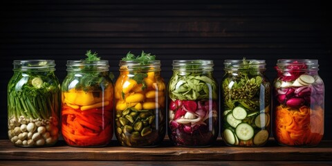 Wall Mural - Home canning for the winter. Lots of glass jars with canned vegetables. Healthy food