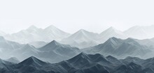 Abstract Digital Pixel Design Of A Mountainous Landscape In Shades Of Grey And Blue On A 3D Textured Wall, Featuring Abstract Digital Pixel Design