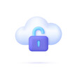 © Violet Sun - 3D Cloud Protection icon. Safe online storage. Cloud security concept. Opened padlock. Data storage. Technology concept.