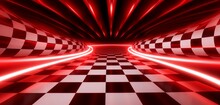 Mesmerizing Neon Light Design Showcasing A Dark Red And White Checkerboard Pattern On A Checkered 3D Background