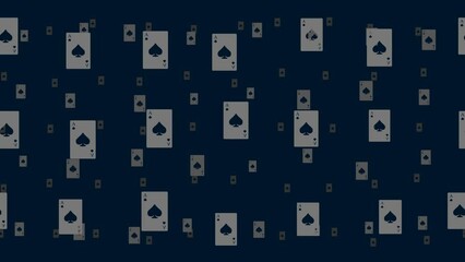 Poster - Ace of spades cards float horizontally from left to right. Parallax fly effect. Floating symbols are located randomly. Seamless looped 4k animation on dark blue background