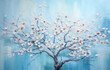 Blossoming Cherry blossom in Blue Spring Sky - oil painting - Generative Ai