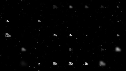 Poster - Template animation of evenly spaced concrete mixer truck symbols of different sizes and opacity. Animation of transparency and size. Seamless looped 4k animation on black background with stars