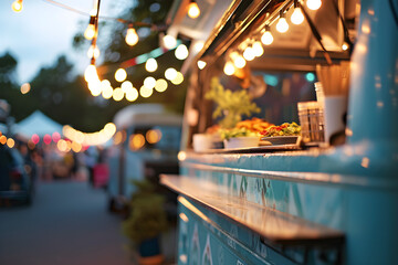 Wall Mural - food truck in city festival, selective focus