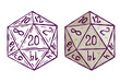 Dice d20 for playing Dnd. Dungeon and dragons board game. Cartoon outline drawn illustration