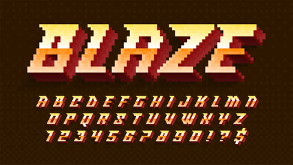 Aufkleber - Dynamic pixel alphabet design, stylized like in 8-bit games. High contrast and sharp, retro-futuristic.