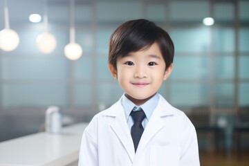 Wall Mural - Happy asian child boy medical assistant in clinic. Nurse in uniform doctor at hospital