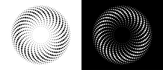 Fototapete - Abstract background with halftone dots in circle. Art design circle as logo or icon. A black figure on a white background and an equally white figure on the black side.