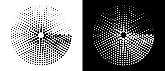 Fototapete - Abstract background with halftone dots in circle. Art design circle as logo or icon. A black figure on a white background and an equally white figure on the black side.