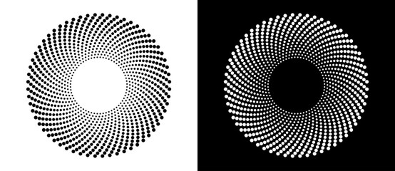 Fototapete - Abstract background with halftone dots in circle. Art design circle as logo or icon. A black figure on a white background and an equally white figure on the black side.