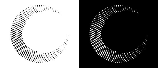 Fototapete - Abstract background with halftone dots in circle. Art design circle as logo or icon. A black figure on a white background and an equally white figure on the black side.