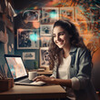 © waruna - Elevate work-life balance with our stock photo - a radiant woman effortlessly managing tasks in a stylish, ergonomic workspace. Where productivity meets joy in perfect harmony