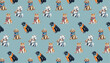 © J - hand drawn watercolor, dogs wearing scarf,  seamless pattern for valentine's day, vector graphic resources, 16:9 widescreen wallpaper / backdrop,