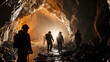 Cave rescue team navigating through dark, AI Generated