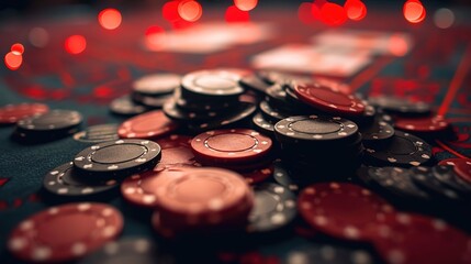 Abstract illustration related to gambling and poker, beautiful casino scene with bright lighting, created with Generative Ai technology.