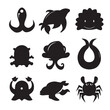 A black silhouette Sea animals set, Clipart on a white Background, Simple and Clean design, simplistic