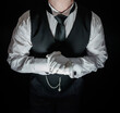 © jeremyimagery.com - Portrait of Butler in Dark Suit and White Gloves Eager to be of Service. Concept of Service Industry and Professional Hospitality.