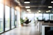 © Jamshed - Beautiful blurred background of a light modern office interior with panoramic windows and beautiful lighting. Generative Ai