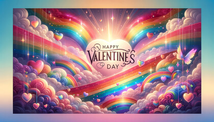 Wall Mural - greeting banner or card LGBT in rainbow colors with Happy Valentines Day text