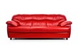 © Junaid - Red couch, Red velvet sofa, modern three seater velvet couch isolated on white background.