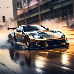 Wall Mural - Drifting sports car in motion. Fast driving. Generative AI