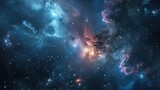 Fototapeta Kosmos - An abstract cosmos background featuring nebulae and galaxies in space, presenting a captivating and otherworldly scene.