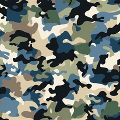 Wall Mural - Classic Blue Green Camo Camouflage Pattern Concept for Hunting Fishing Camping Hiking and other Outdoor Clothing and Designs 