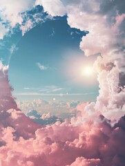 Poster - Fluffy white clouds forming a serene frame against a soft blue sky.