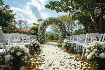 Wall Mural - Spring wedding ceremony settings in the garden with flowers