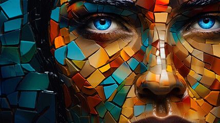 Canvas Print - An abstract portrait in a mosaic style, where multi colored fragments merge into a unique personal