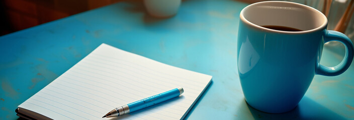 Wall Mural - coffee cup and notebook on table