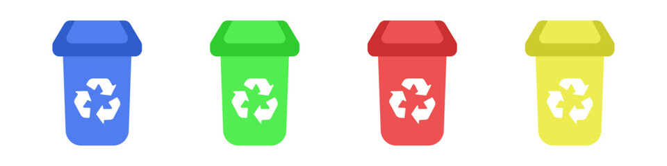 Poster - Trash can vector. Garbage cans vector icons. Open garbage can. Trash cans flat style. Waste processing. Environmental care vector icon set. Vector illustration.