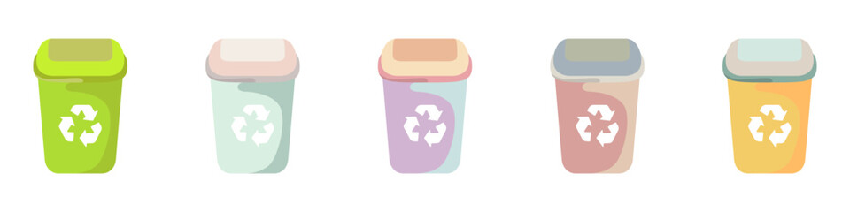 Poster - Trash can vector. Garbage cans vector icons. Open garbage can. Trash cans flat style. Waste processing. Environmental care vector icon set. Vector illustration.