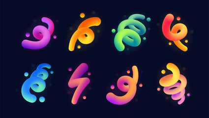 Wall Mural - set of abstract fluid curve in different shape. gradient blend line with shiny and glowing effect. c