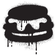 Burger Logo In Urban Graffiti Style With Black Spray Paint. Vector Illustration.