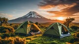 Kilimanjaro Heights: Enjoy the Wilderness Experience of Camping on Kilimanjaro, Tents Set Up at High-Altitude, Providing a Spectacular Backdrop of the Vast African Plains Stretching Below.





