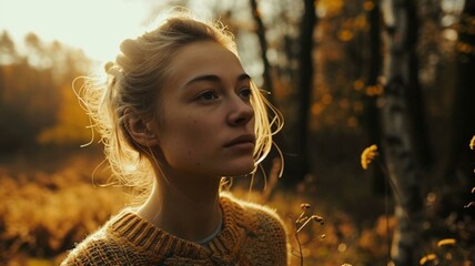 Wall Mural - portrait of a woman in a field