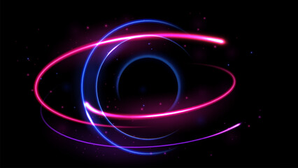 Wall Mural - Blue and Pink Circle Light Effect Moving on Dark Background, Vector Illustration