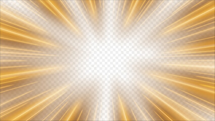Wall Mural - Gold Rays Zoom in Motion Effect, Light Color Trails, Ready for White Background or PNG, Vector Illustration