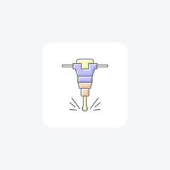 Sticker - Construction Jackhammer awesome lineal color icon, color outline icon, vector, pixel perfect icon