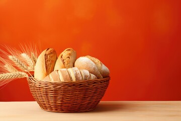 Poster - Fresh bread on table with colorful background